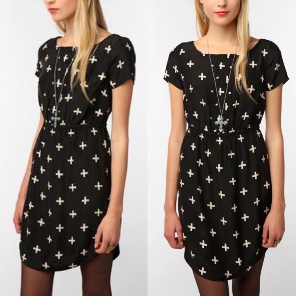 Yellow Is Gold by Sunshine and Shadow Silk Cross Print Dress Size Small